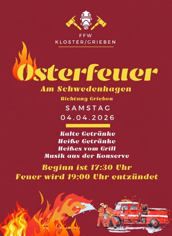 Osterfeuer der freiwilligen Feuerwehr Kloster
