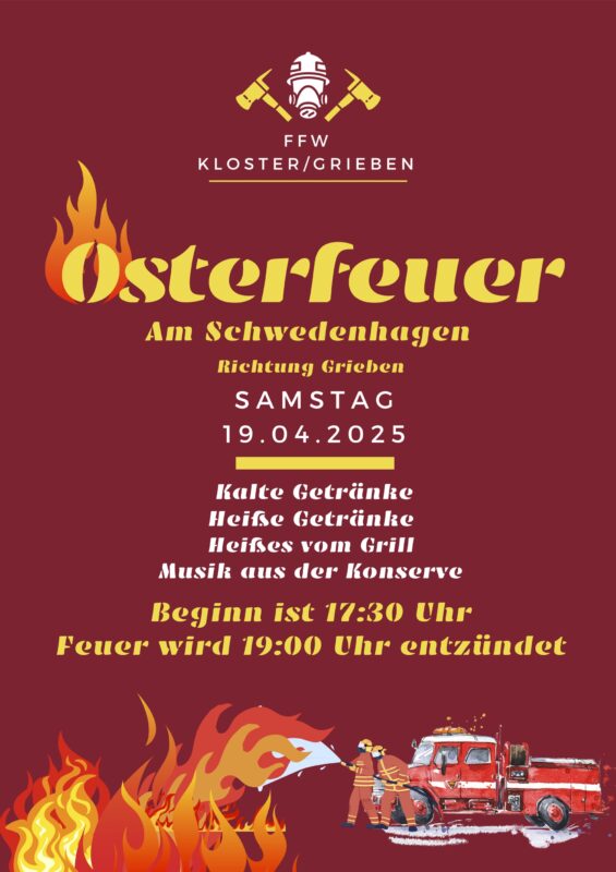 Osterfeuer der freiwilligen Feuerwehr Kloster