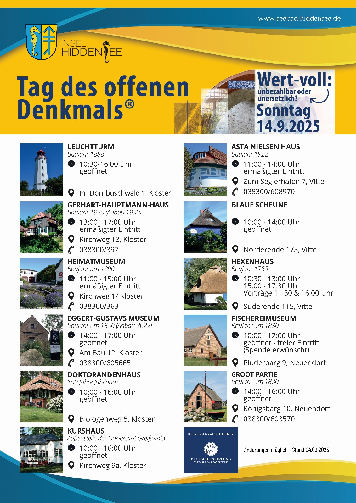 Entdecke die Schätze der Insel Hiddensee: Tag des offenen Denkmals am Sonntag 14.09.2025