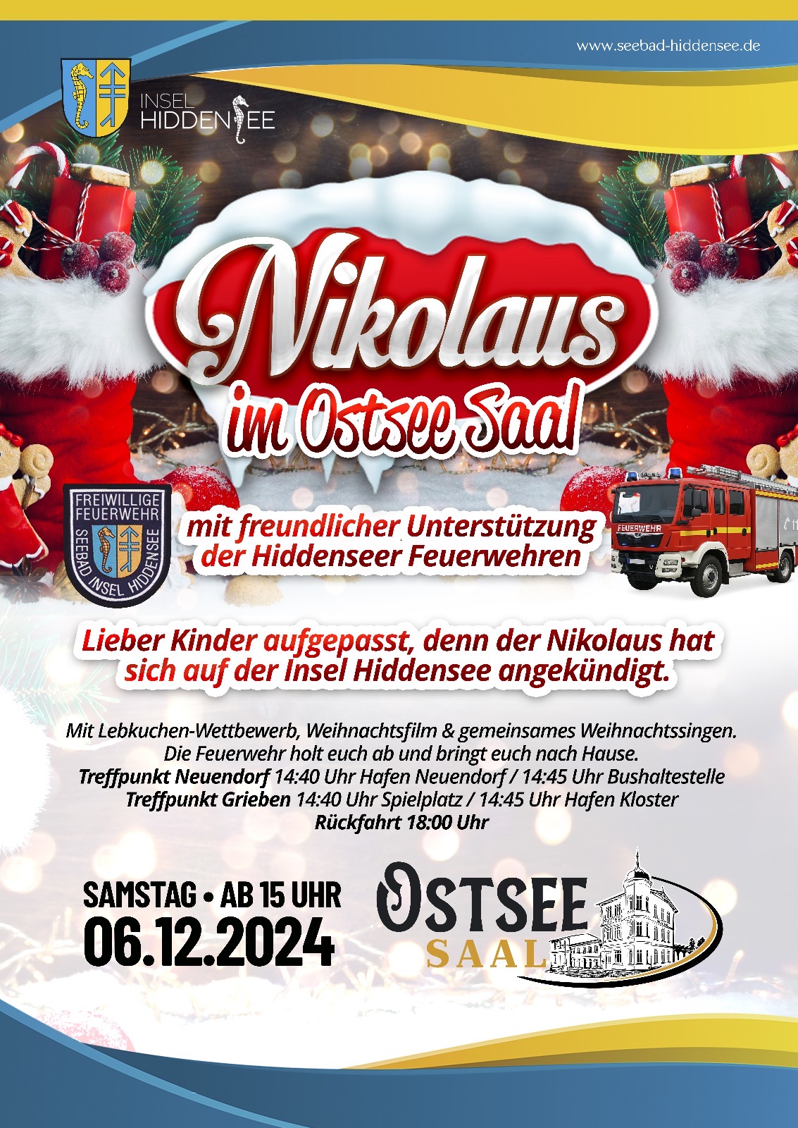 Nikolaus im OstseeSaal – mit den Hiddenseer Feuerwehren, Familienfreude und einer Fußball-Ecke