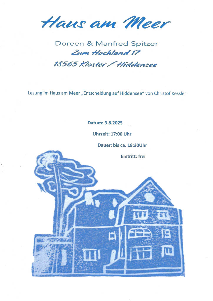 Lesung im Haus am Meer „Entscheidung auf Hiddensee“ von Christof Kessler