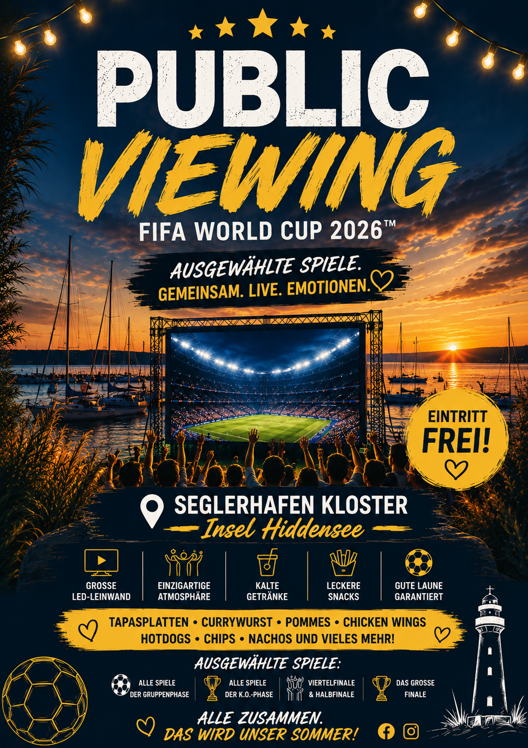 PUBLIC VIEWING ZUR FIFA WORLD CUP 2026™ AM SEGLERHAFEN KLOSTER AUF HIDDENSEE